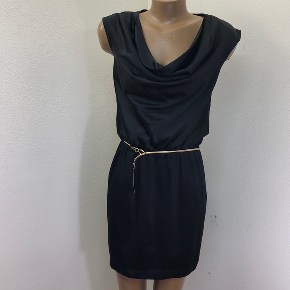 Silky Jewel Neckline Mini Black Dress  XXS - Picture 2 of 8
